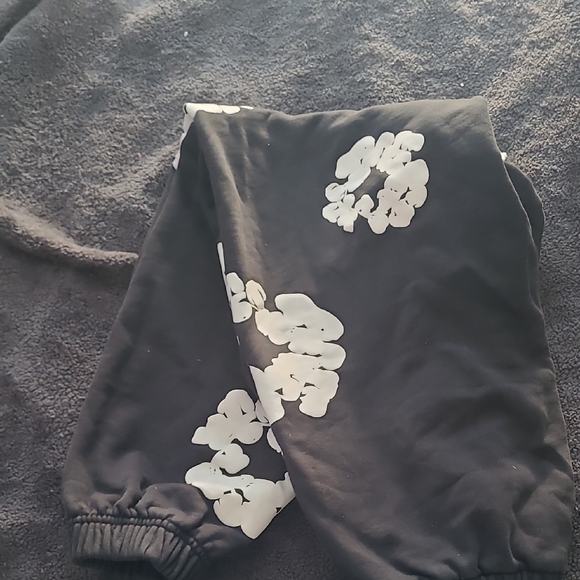 Black Joggers with White Floral Puff Print